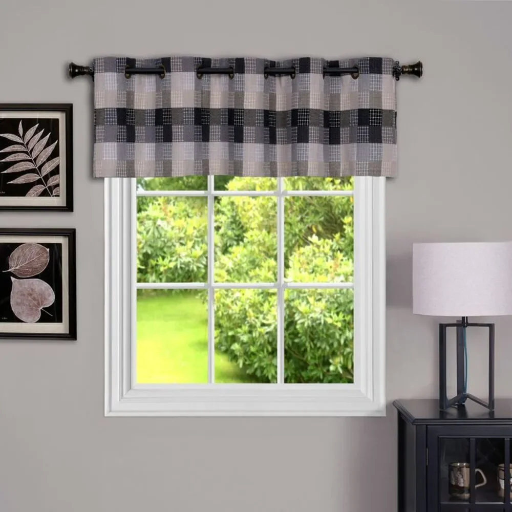 Geometric Plaid Window Kitchen Curtain Drape Privacy-Sheer Grommet Panels: 57